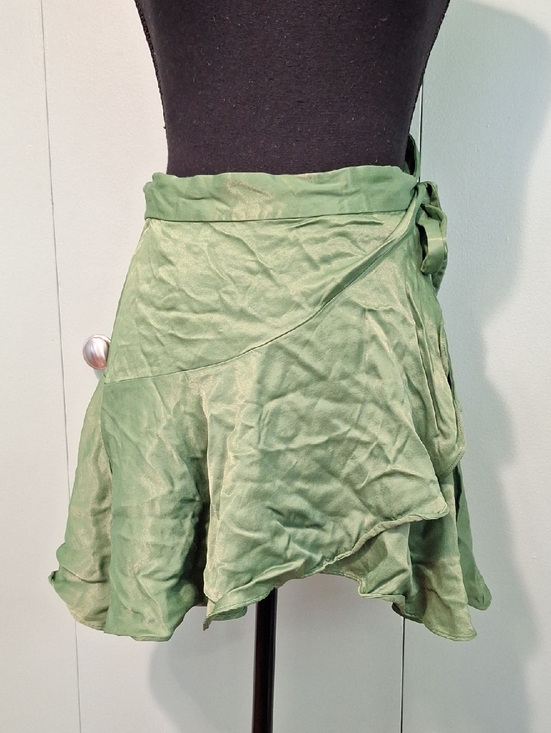 Zara Dresses & Skirts - Zara Grass Green Shiny Wrap Skirt Size Small Boho Fairycore